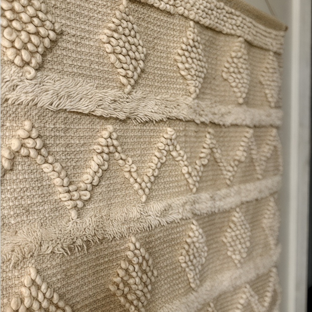 Large Boho Macramé Style Woven Wall Hanging Tapestry – Neutral Cream with Fringe - Picture 3 of 4